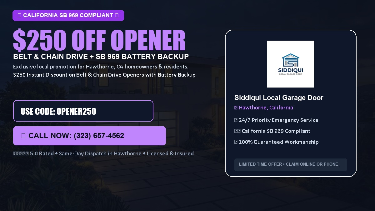 $250 OFF Smart Garage Door Opener Installation (Belt & Chain Drive with California SB 969 Battery Backup) in Hawthorne, CA